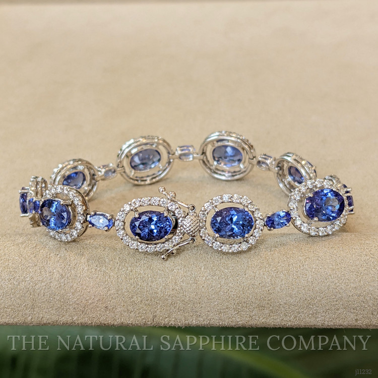 15.44 Ct.Tw. Violet Tanzanite and Natural Diamond Pave Bracelet, 18K White Gold