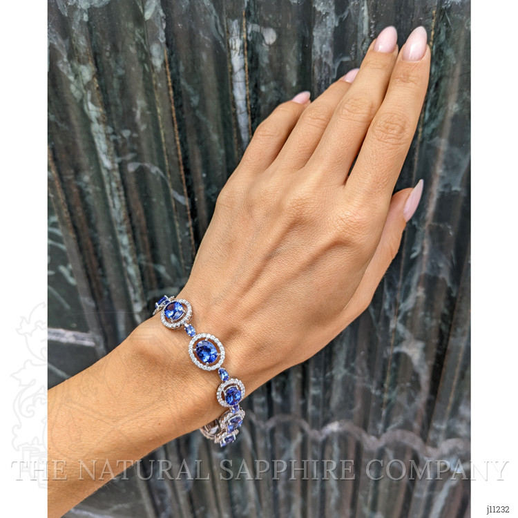 15.44 Ct.Tw. Violet Tanzanite and Natural Diamond Pave Bracelet, 18K White Gold
