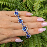 15.44 Ct.Tw.Total Carat Weight Violet Tanzanite and Natural Diamond Pave Bracelet, 18K White Gold Life Style