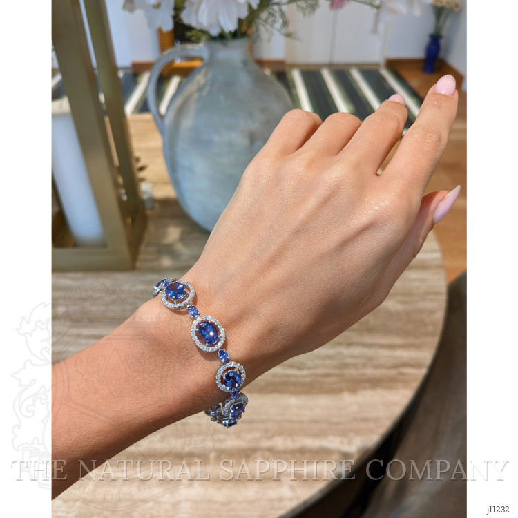 15.44 Ct.Tw. Violet Tanzanite and Natural Diamond Pave Bracelet, 18K White Gold