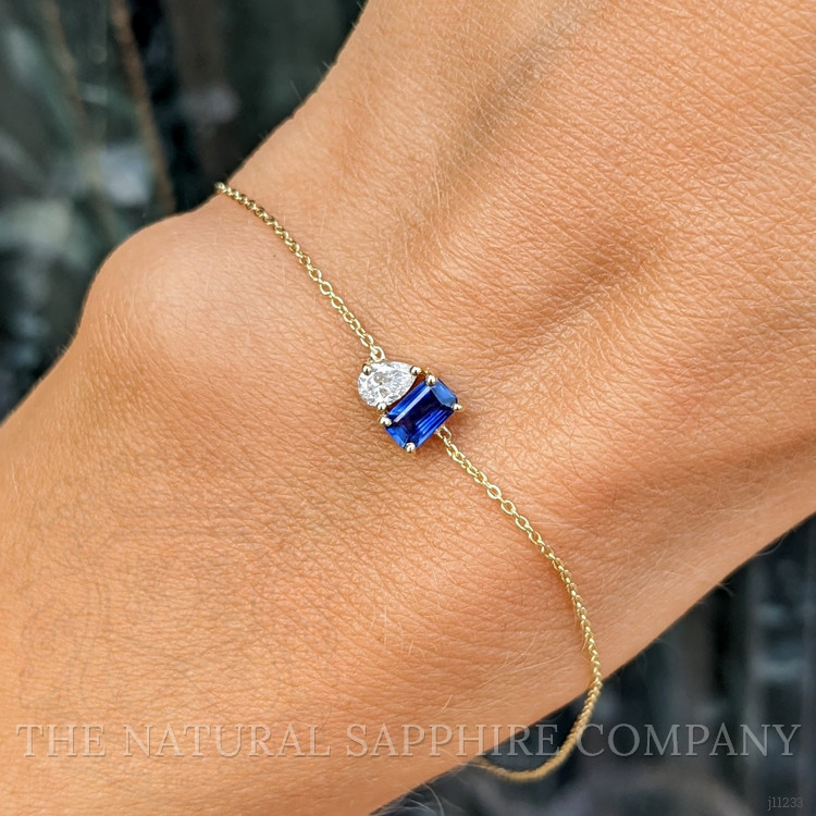 0.42 Ct.Tw. Blue Sapphire and Natural Diamond Accent Stones Bracelet, 14K Yellow Gold