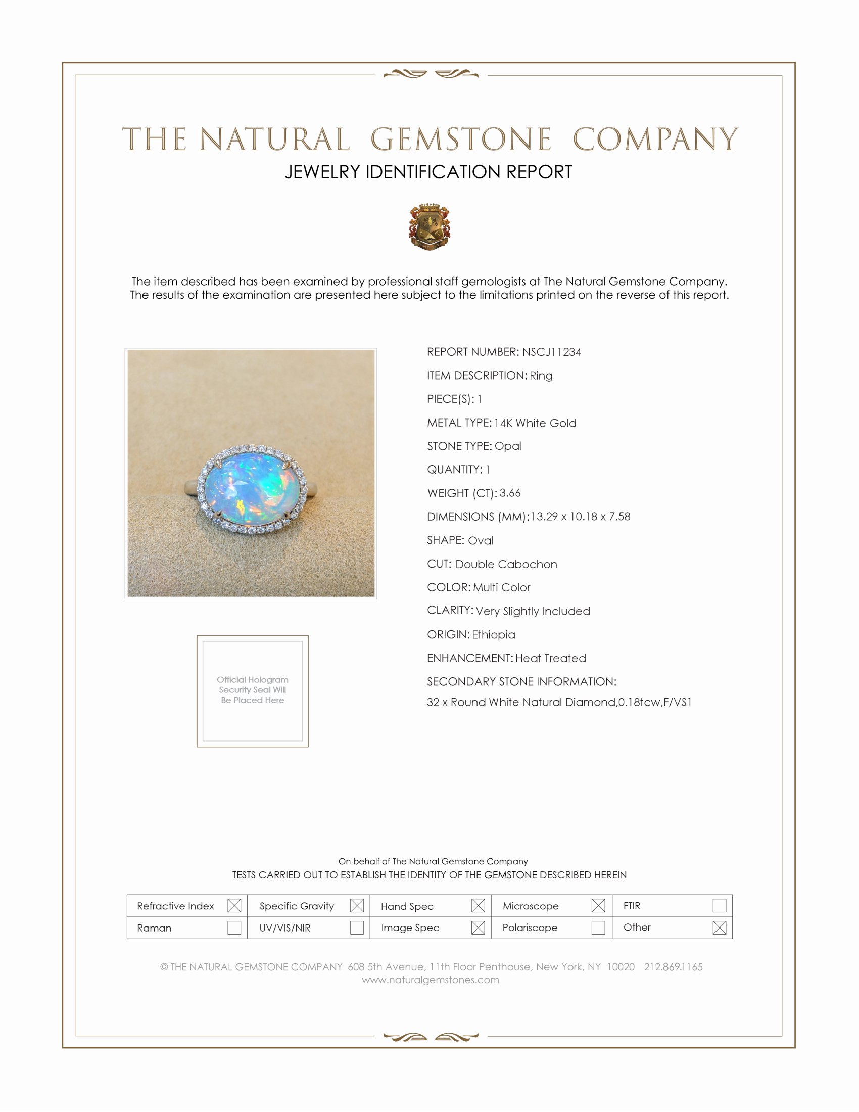 3.66 Ct. Opal Natural Diamond Pave Ring, 14K White Gold