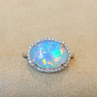 3.66 Ct. Opal Natural Diamond Pave Ring, 14K White Gold Image