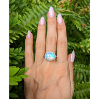 3.66 Ct. Opal Natural Diamond Pave Ring, 14K White Gold Life Style