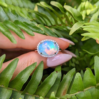 3.66 Ct. Opal Natural Diamond Pave Ring, 14K White Gold Life Style