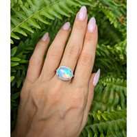 3.66 Ct. Opal Natural Diamond Pave Ring, 14K White Gold Life Style