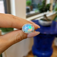 3.66 Ct. Opal Natural Diamond Pave Ring, 14K White Gold Life Style