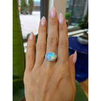 3.66 Ct. Opal Natural Diamond Pave Ring, 14K White Gold Life Style