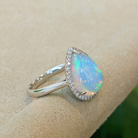 4.74 Ct. Opal Natural Diamond Pave Ring, 14K White Gold Image