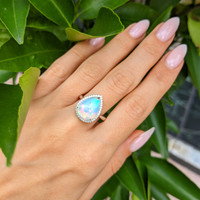 4.74 Ct. Opal Natural Diamond Pave Ring, 14K White Gold Life Style