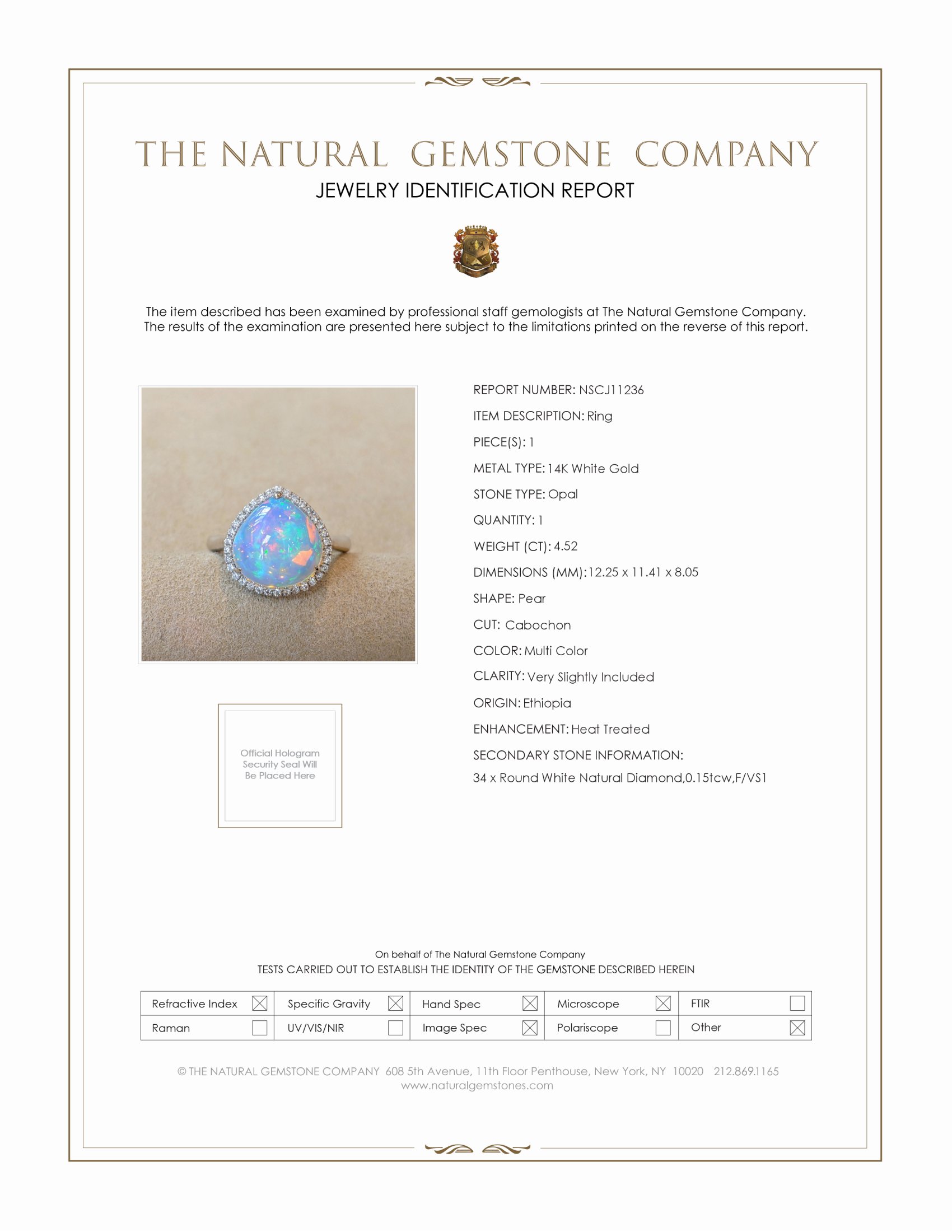 4.52 Ct. Multi Color Opal and Natural Diamond Pave Ring, 14K White Gold