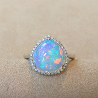 4.52 Ct. Opal Natural Diamond Pave Ring, 14K White Gold Image