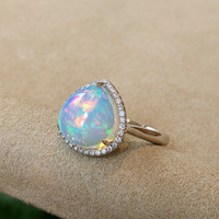 4.52 Ct. Opal Natural Diamond Pave Ring, 14K White Gold Image