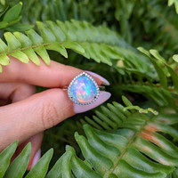 4.52 Ct. Opal Natural Diamond Pave Ring, 14K White Gold Life Style