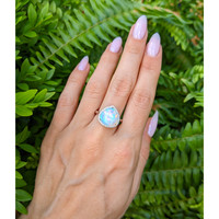 4.52 Ct. Opal Natural Diamond Pave Ring, 14K White Gold Life Style