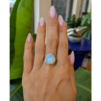 4.52 Ct. Opal Natural Diamond Pave Ring, 14K White Gold Life Style