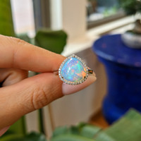 4.52 Ct. Opal Natural Diamond Pave Ring, 14K White Gold Life Style