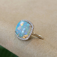 4.22 Ct. Opal Natural Diamond Pave Ring, 14K White Gold Image