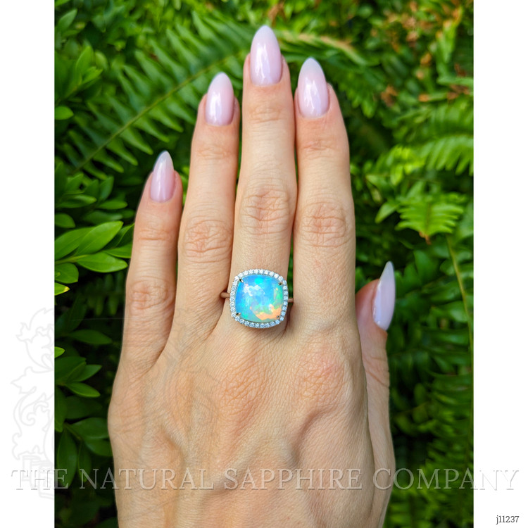 4.22 Ct. Opal Natural Diamond Pave Ring, 14K White Gold