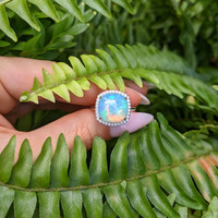 4.22 Ct. Opal Natural Diamond Pave Ring, 14K White Gold Life Style