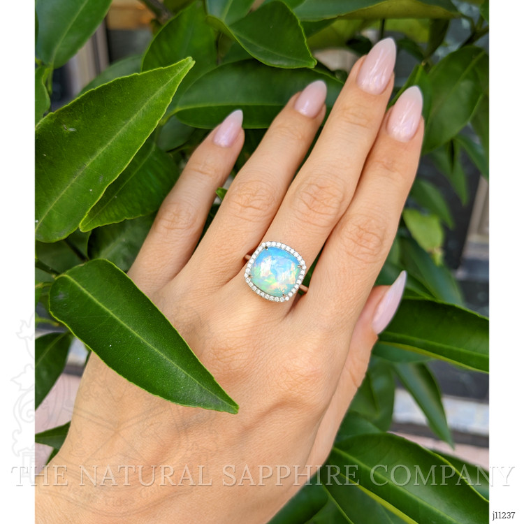 4.22 Ct. Opal Natural Diamond Pave Ring, 14K White Gold