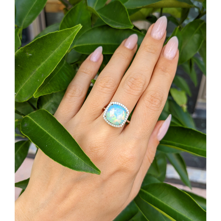 4.22 Ct. Opal Natural Diamond Pave Ring, 14K White Gold