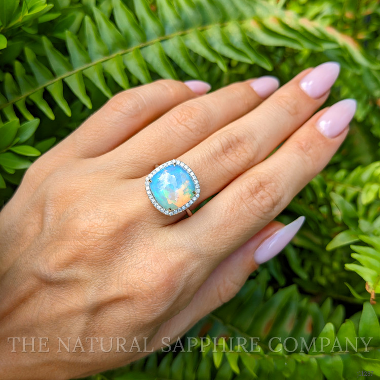 4.22 Ct. Opal Natural Diamond Pave Ring, 14K White Gold