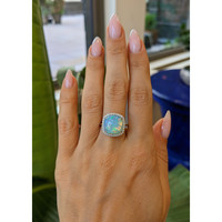 4.22 Ct. Opal Natural Diamond Pave Ring, 14K White Gold Life Style