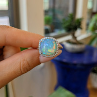 4.22 Ct. Opal Natural Diamond Pave Ring, 14K White Gold Life Style