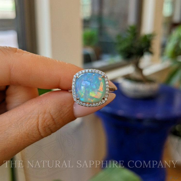 4.22 Ct. Opal Natural Diamond Pave Ring, 14K White Gold