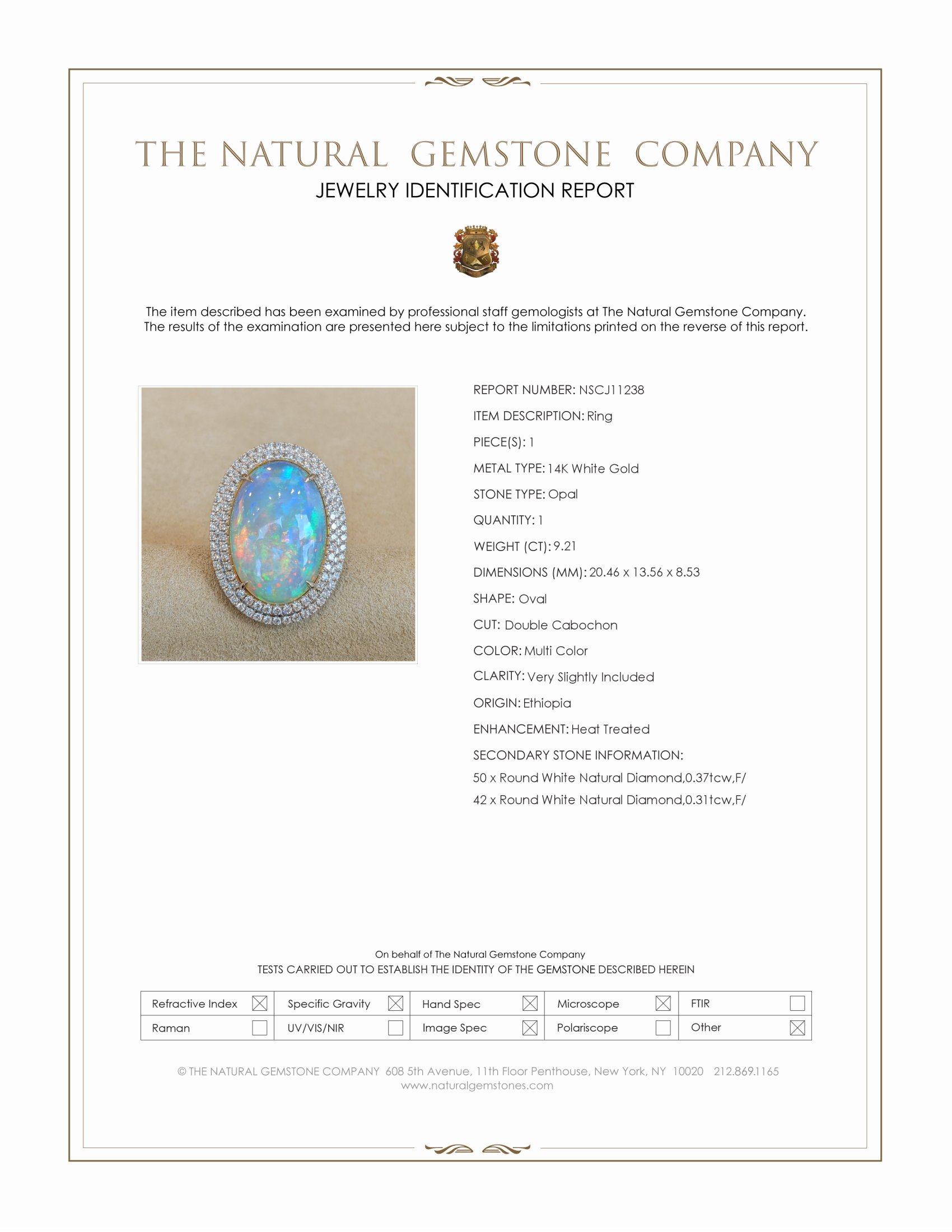 9.21 Ct. Multi Color Opal and Natural Diamond Pave Ring, 14K White Gold