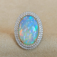 9.21 Ct. Opal Natural Diamond Pave Ring, 14K White Gold Image