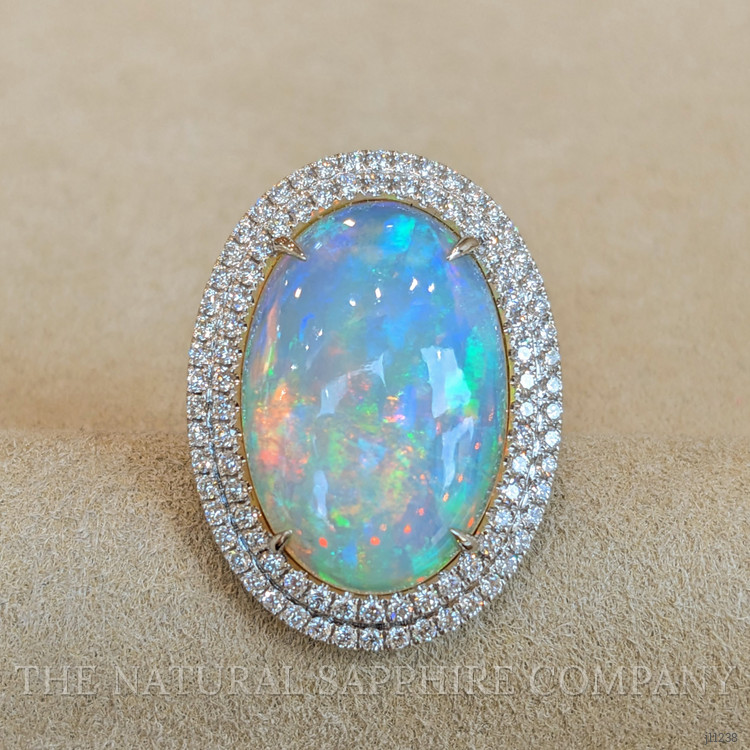 9.21 Ct. Opal Natural Diamond Pave Ring, 14K White Gold