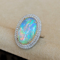 9.21 Ct. Opal Natural Diamond Pave Ring, 14K White Gold Image