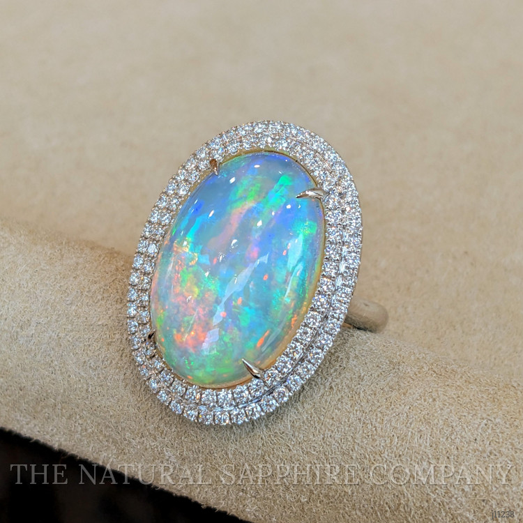 9.21 Ct. Opal Natural Diamond Pave Ring, 14K White Gold