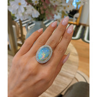 9.21 Ct. Opal Natural Diamond Pave Ring, 14K White Gold Life Style