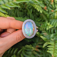 9.21 Ct. Opal Natural Diamond Pave Ring, 14K White Gold Life Style