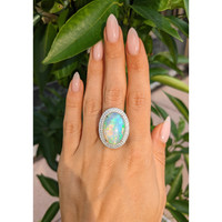9.21 Ct. Opal Natural Diamond Pave Ring, 14K White Gold Life Style