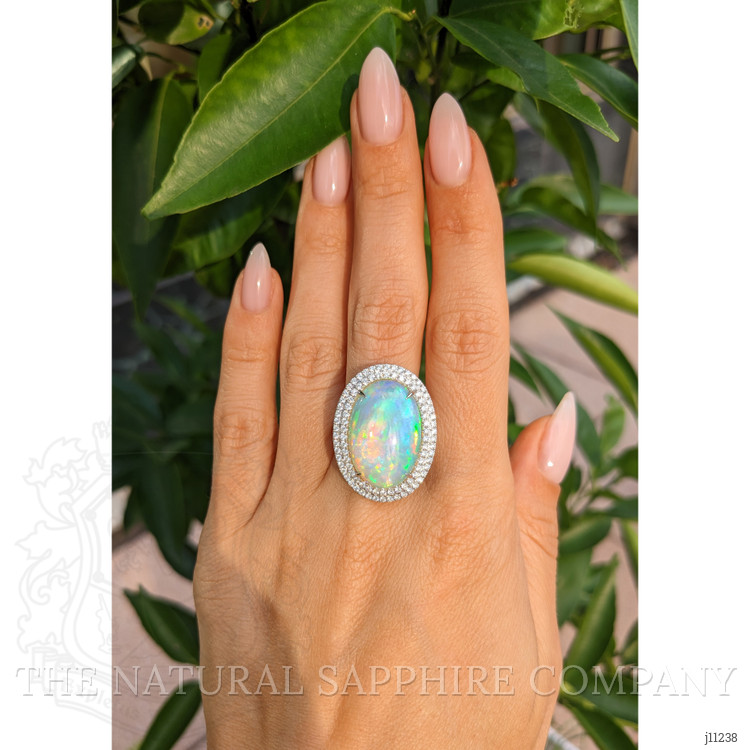 9.21 Ct. Opal Natural Diamond Pave Ring, 14K White Gold
