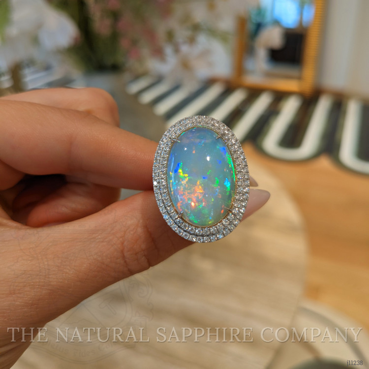 9.21 Ct. Opal Natural Diamond Pave Ring, 14K White Gold