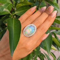 9.21 Ct. Opal Natural Diamond Pave Ring, 14K White Gold Life Style