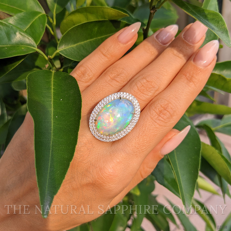 9.21 Ct. Opal Natural Diamond Pave Ring, 14K White Gold