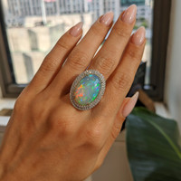 9.21 Ct. Opal Natural Diamond Pave Ring, 14K White Gold Life Style