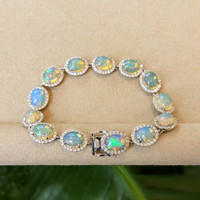 14.30 Ct.Tw.Total Carat Weight Opal Natural Diamond Pave Bracelet, 14K White Gold Image