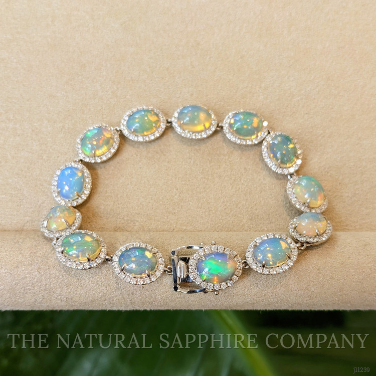 14.30 Ct.Tw. Opal Natural Diamond Pave Bracelet, 14K White Gold
