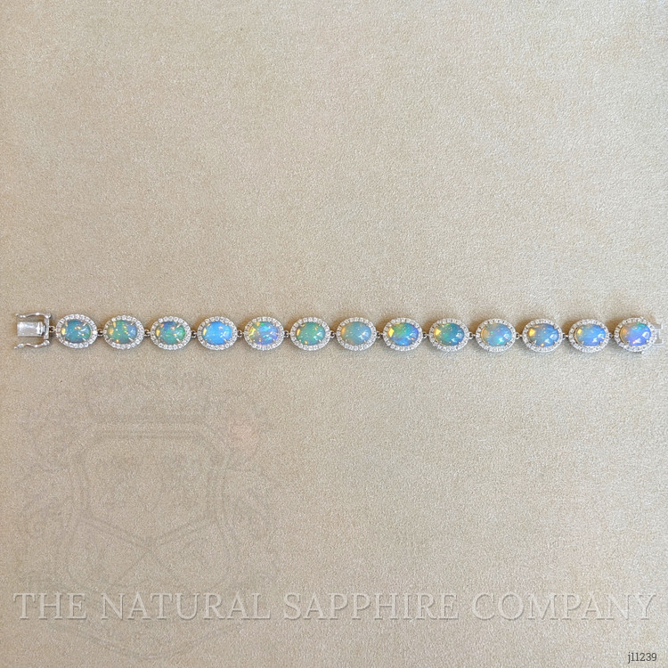 14.30 Ct.Tw. Opal Natural Diamond Pave Bracelet, 14K White Gold