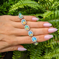 14.30 Ct.Tw. Opal Natural Diamond Pave Bracelet, 14K White Gold Life Style