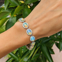 14.30 Ct.Tw. Opal Natural Diamond Pave Bracelet, 14K White Gold Life Style