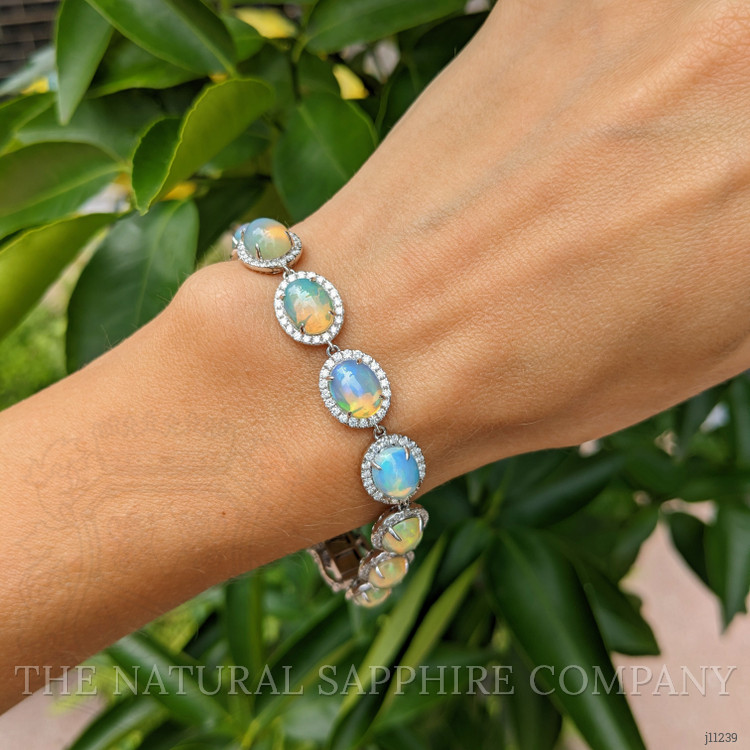 14.30 Ct.Tw. Opal Natural Diamond Pave Bracelet, 14K White Gold
