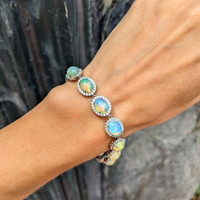 14.30 Ct.Tw. Opal Natural Diamond Pave Bracelet, 14K White Gold Life Style
